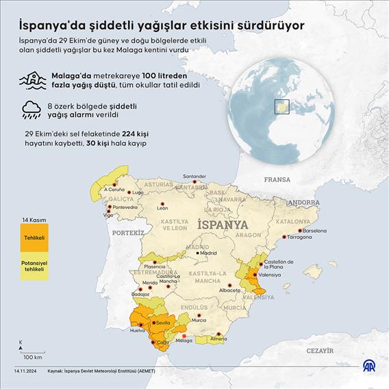 İspanya'da şiddetli yağışlar etkisini sürdürüyor