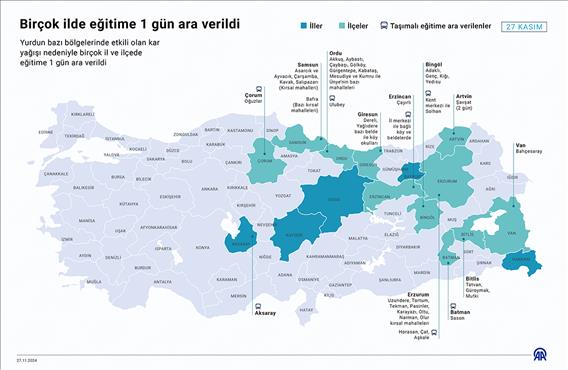 Birçok ilde eğitime 1 gün ara verildi