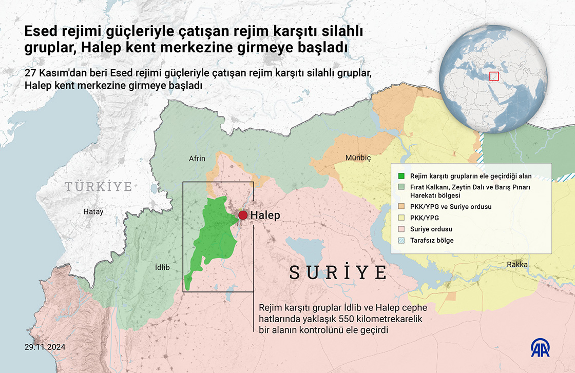 Esed rejimi güçleriyle çatışan rejim karşıtı silahlı gruplar, Halep kent merkezine girmeye başladı