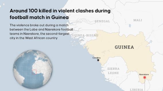 Around 100 killed in violent clashes during football match in Guinea