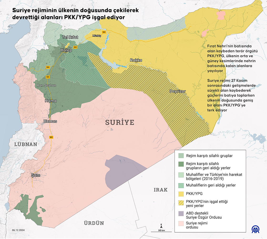 Suriye rejiminin ülkenin doğusunda çekilerek devrettiği alanları PKK/YPG işgal ediyor