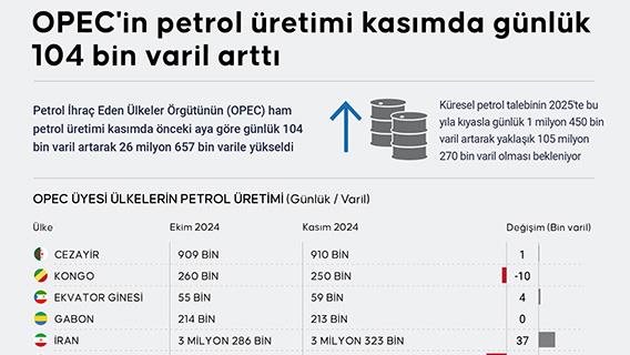 OPEC'in petrol üretimi kasımda günlük 104 bin varil arttı