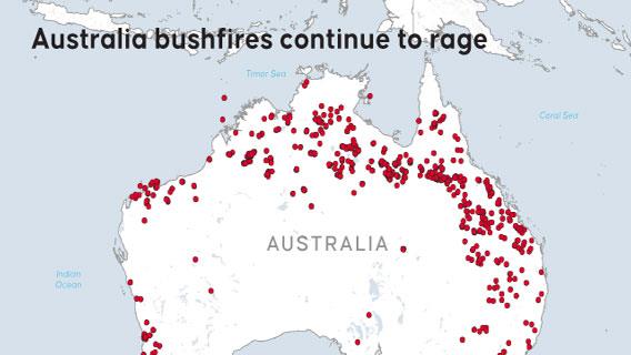 Australia's bushfires rage on for the seventh day in a row as firefighters struggle to keep the flames under control