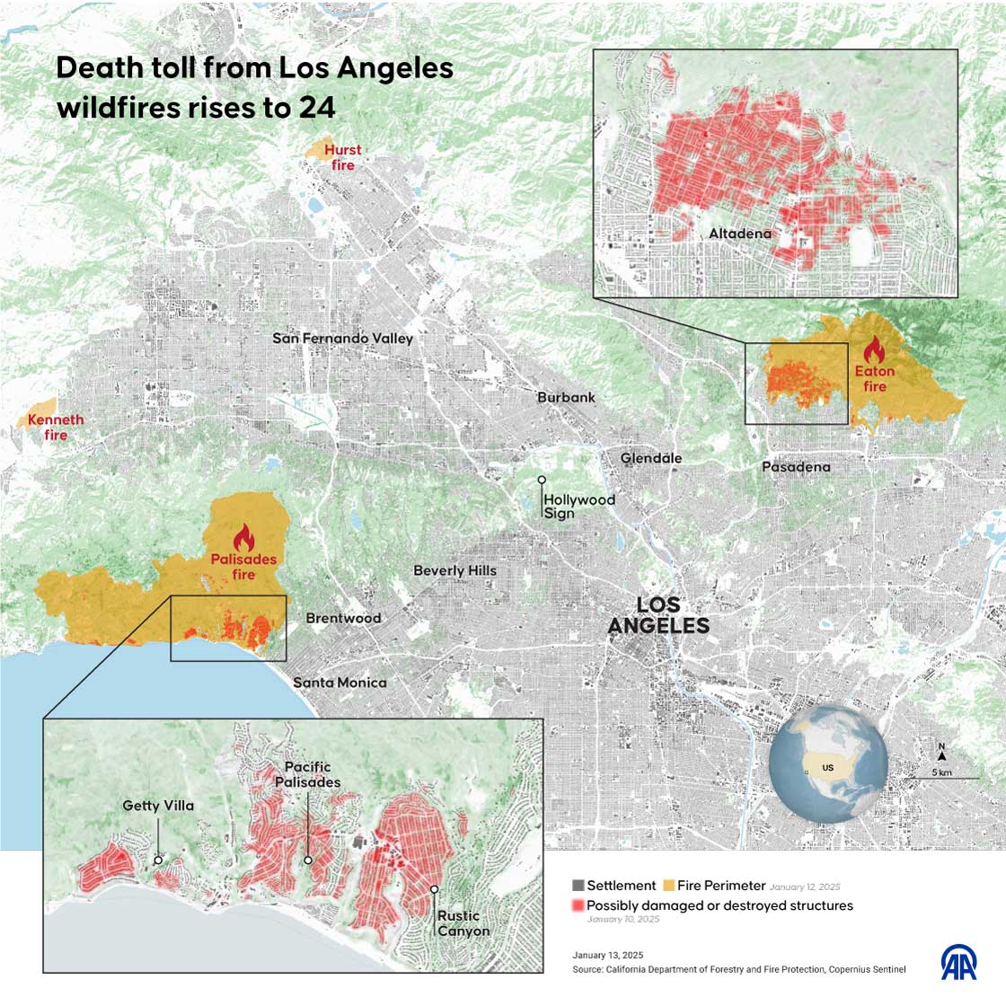 Death toll from Los Angeles wildfires rises to 24