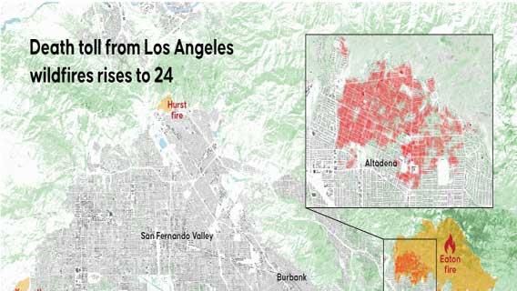 Death toll from Los Angeles wildfires rises to 24