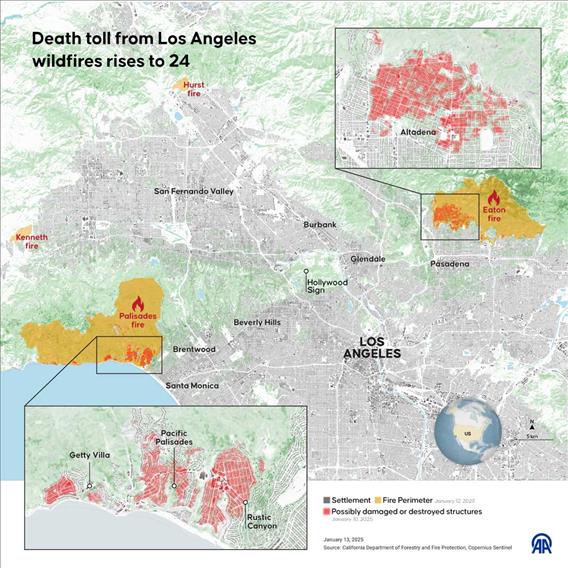 Death toll from Los Angeles wildfires rises to 24