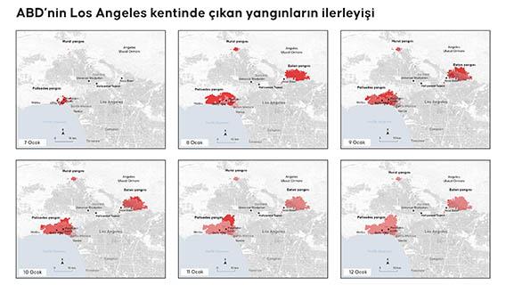 ABD’nin Los Angeles kentinde çıkan yangınların ilerleyişi