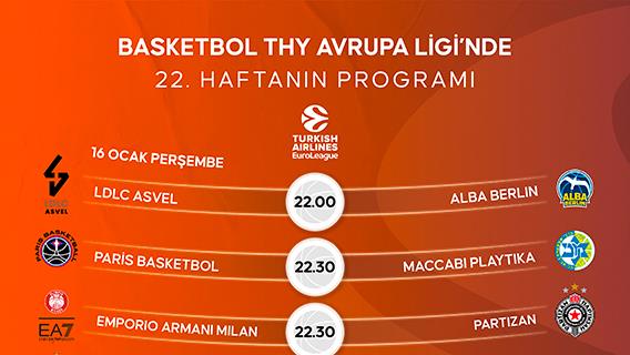 Basketbol THY Avrupa Ligi’nde 22. haftanın programı