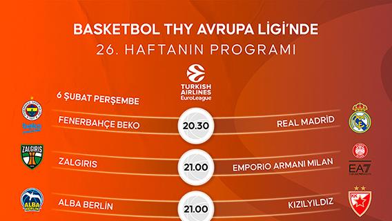 Basketbol THY Avrupa Ligi'nde 26. haftanın programı