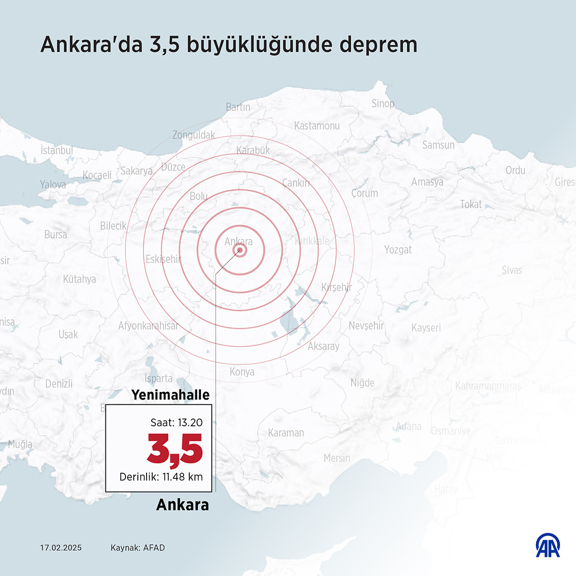 Ankara'da 3,5 büyüklüğünde deprem