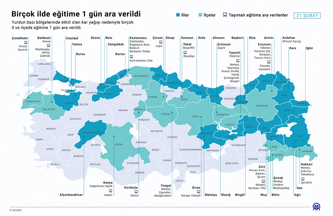 Birçok ilde eğitime 1 gün ara verildi