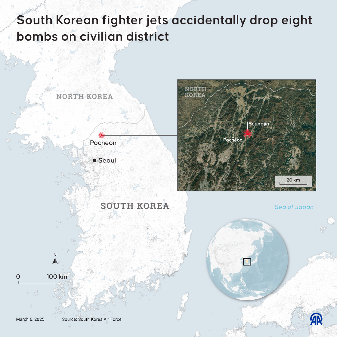 South Korean fighter jets accidentally drop eight bombs on civilian district