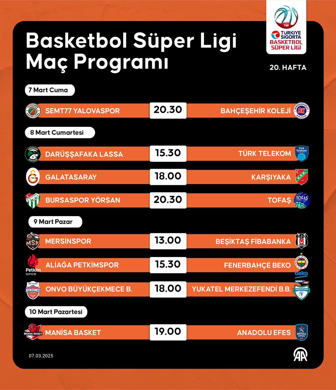 Basketbol Süper Ligi Maç Programı
