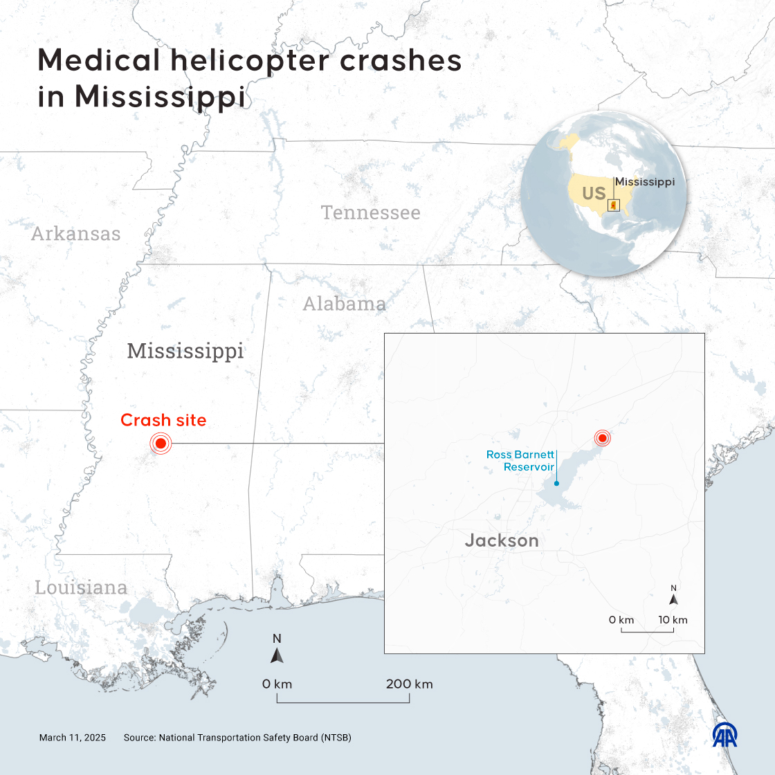 Medical helicopter crashes in Mississippi 