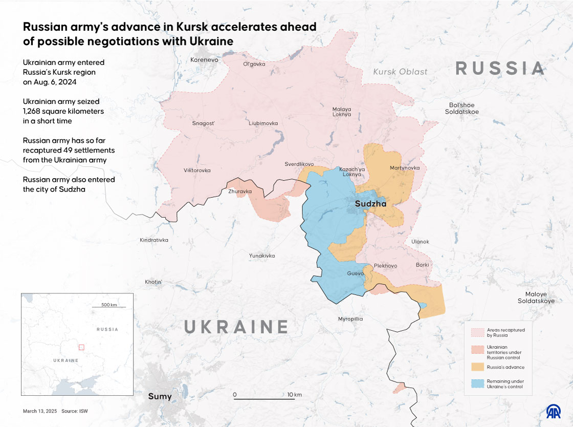 Russian army's advance in Kursk accelerates ahead of possible negotiations with Ukraine