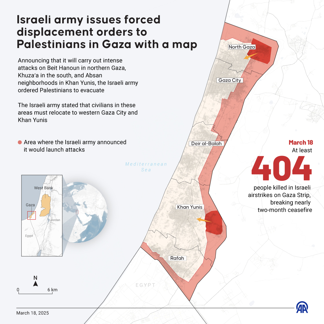 Israeli army issues forced displacement orders to Palestinians in Gaza with a map