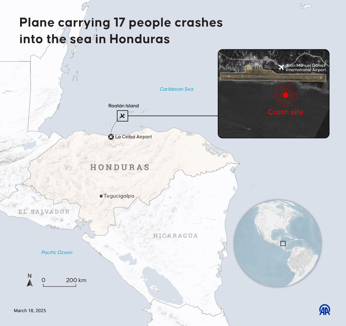 Six dead after plane carrying 17 people crashes into sea in Honduras