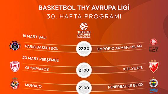 Basketbol THY Avrupa Ligi 30. Hafta Programı