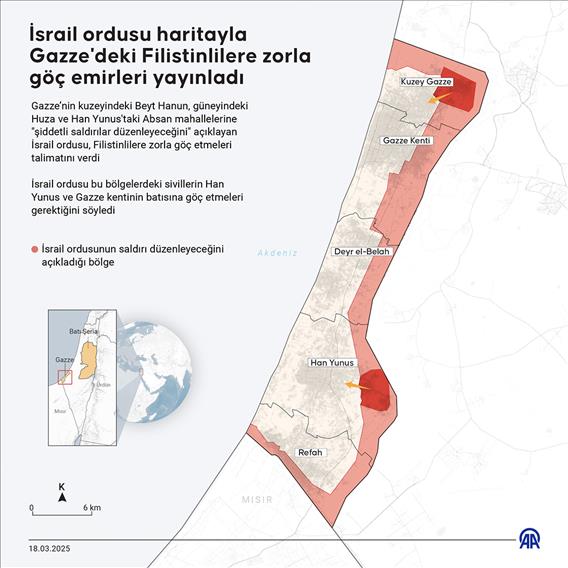 İsrail ordusu haritayla Gazze'deki Filistinlilere zorla göç emirleri yayınladı
