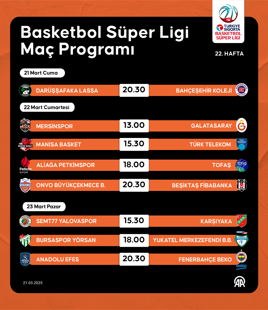 Basketbol Süper Ligi Maç Programı