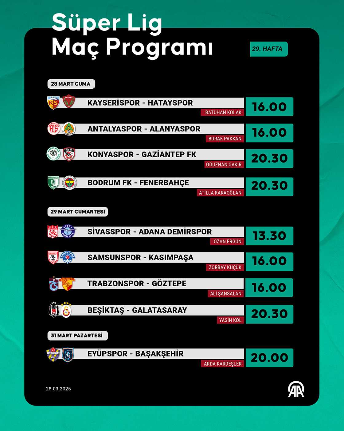 Süper Lig 29. hafta programı