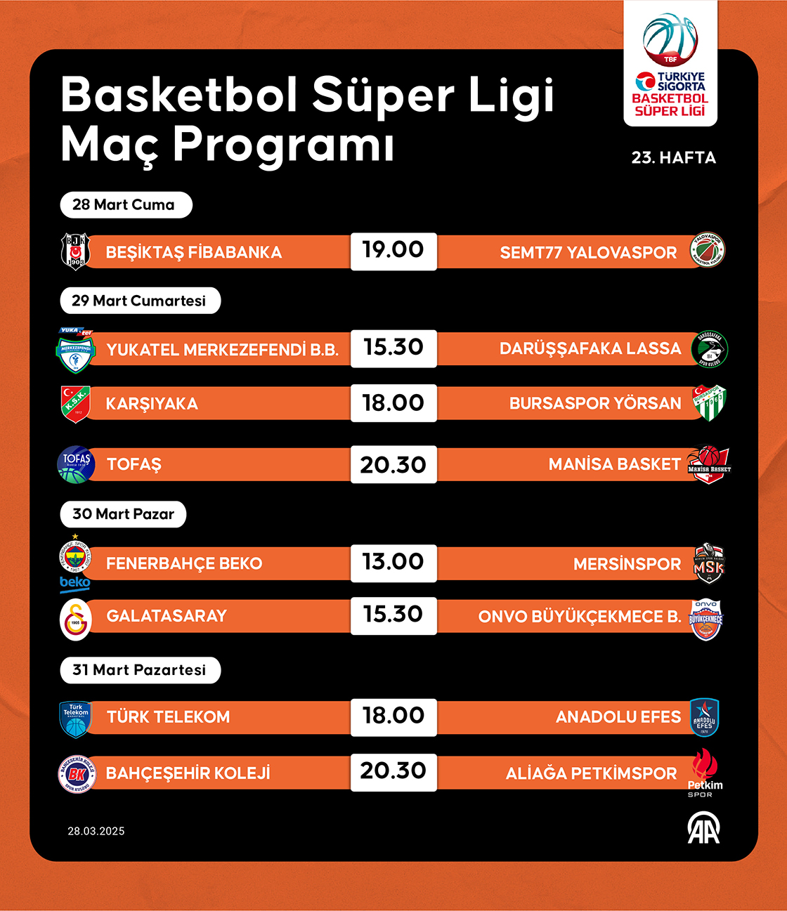 Basketbol Süper Ligi maç programı
