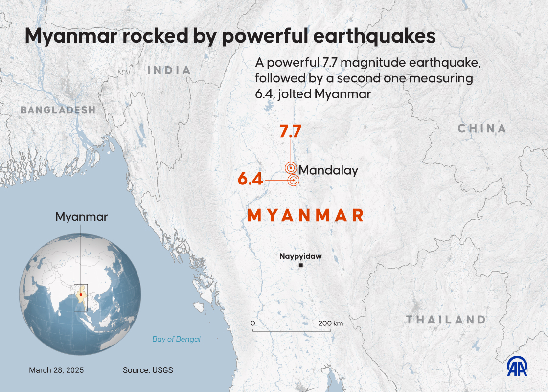 Myanmar rocked by powerful earthquakes