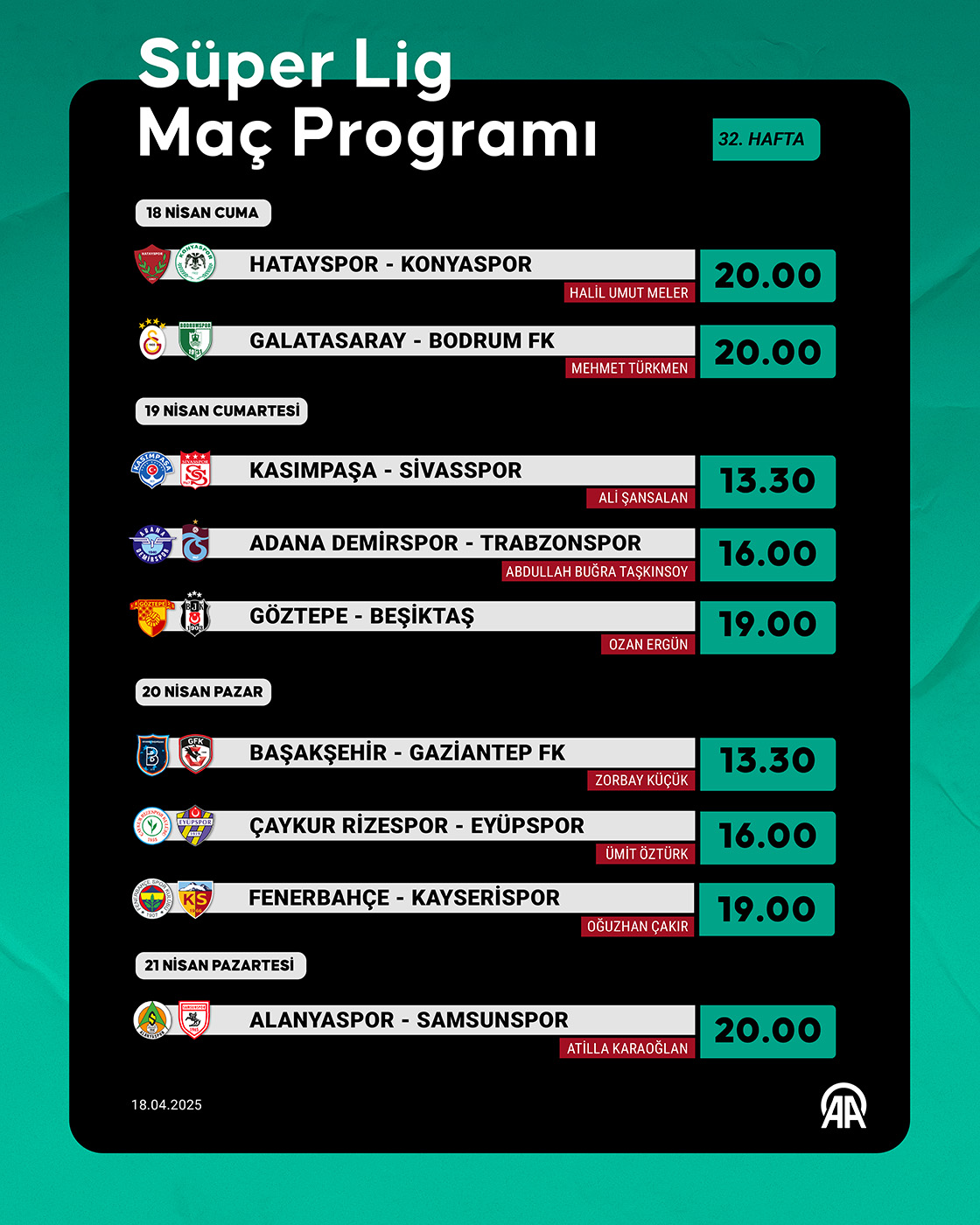 Süper Lig 32. Hafta Programı