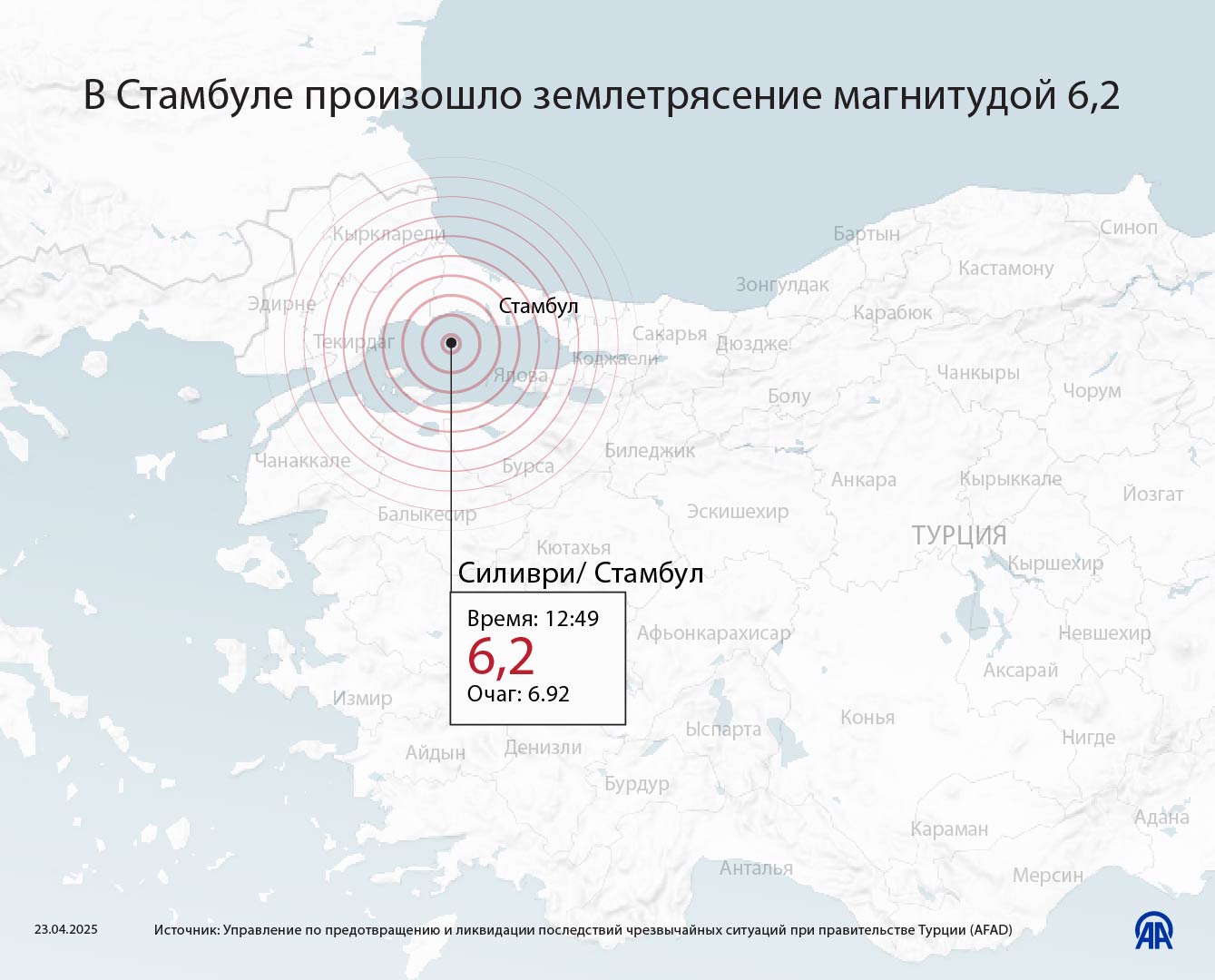 В Стамбуле произошло землетрясение магнитудой 6,2