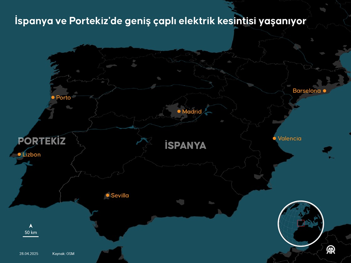 İspanya ve Portekiz'de geniş çaplı elektrik kesintisi yaşanıyor