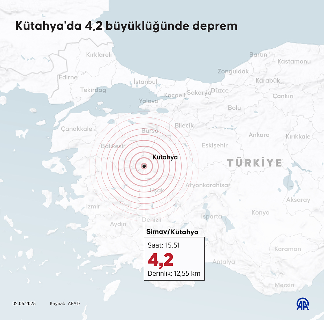 Kütahya'da 4,2 büyüklüğünde deprem