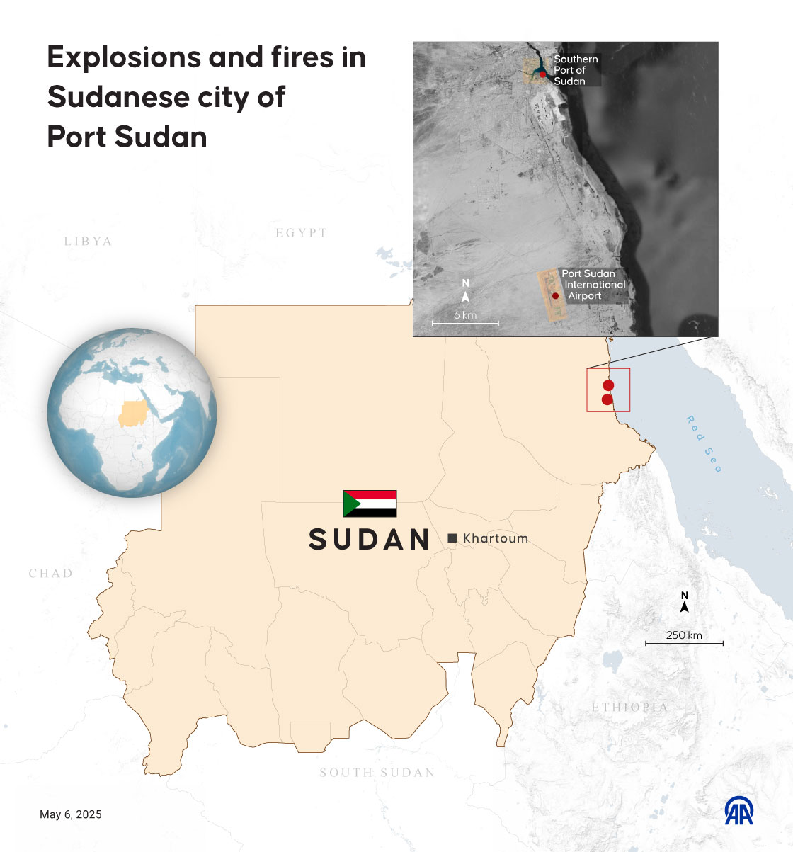 Explosions and fires in Sudanese city of Port Sudan