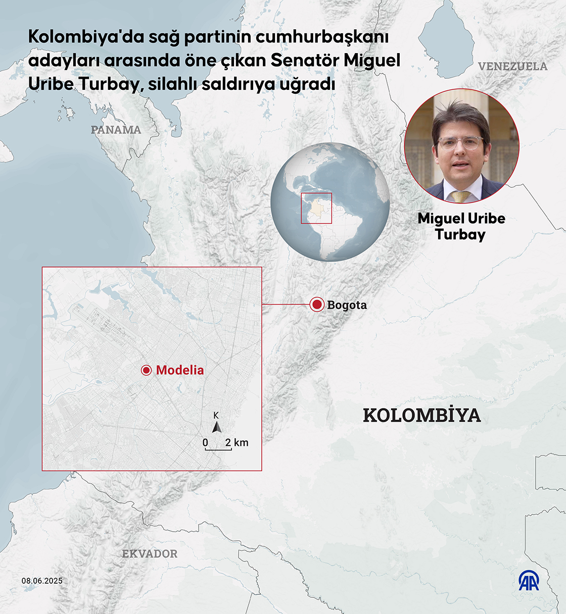Kolombiya'da sağ partinin cumhurbaşkanı adayları arasında öne çıkan Senatör Miguel Uribe Turbay, silahlı saldırıya uğradı