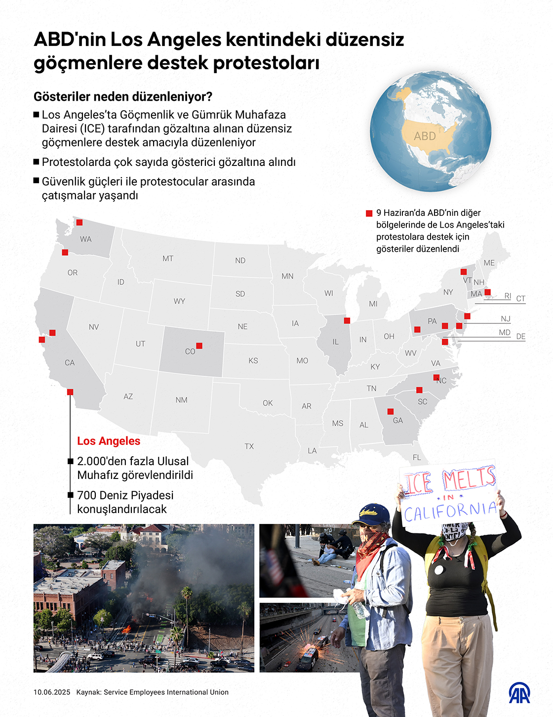 ABD'nin Los Angeles kentindeki düzensiz göçmenlere destek protestoları