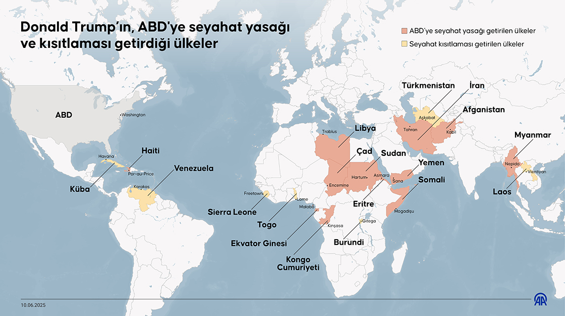 Donald Trump’ın, ABD'ye seyahat yasağı ve kısıtlaması getirdiği ülkeler