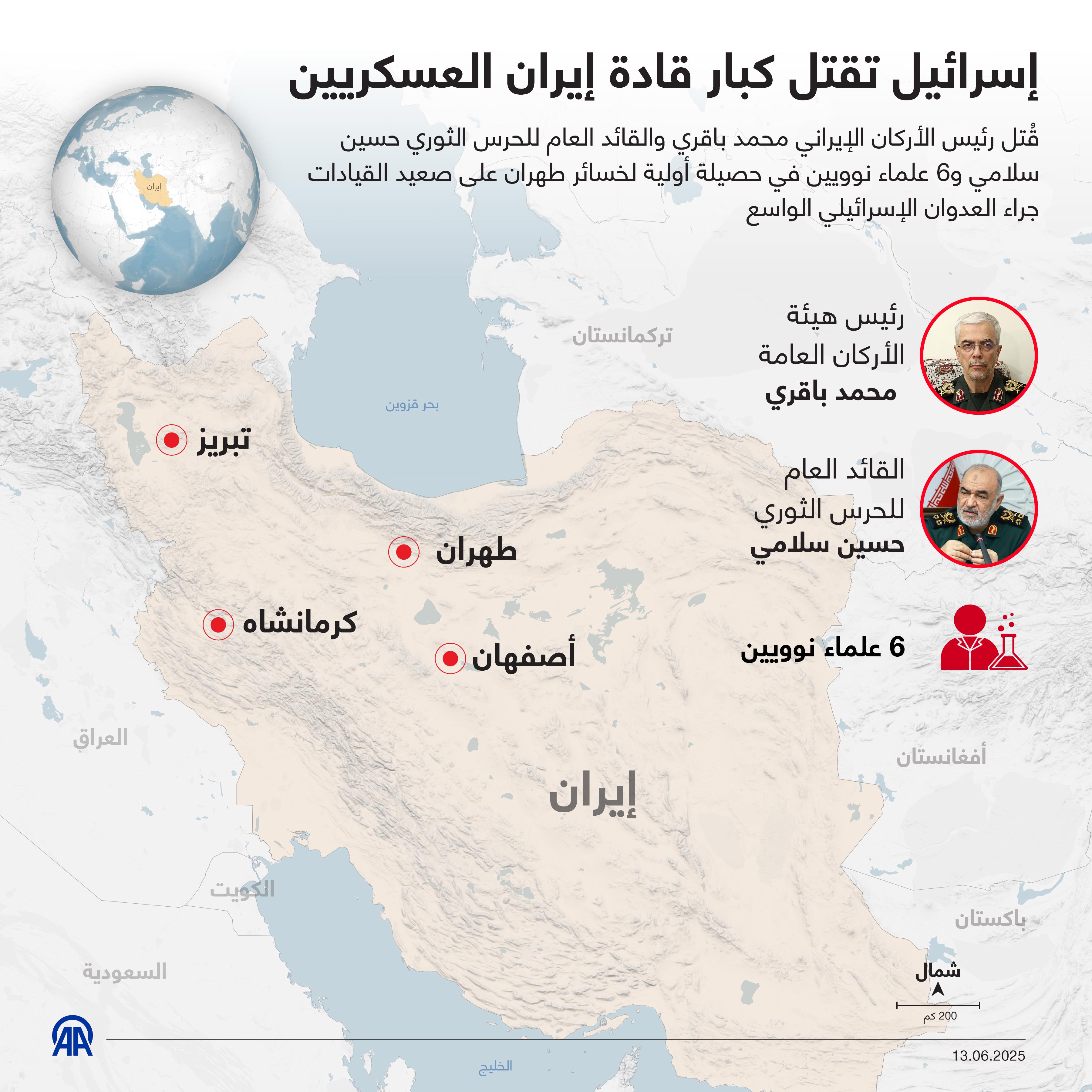 إسرائيل تقتل كبار قادة إيران العسكريين