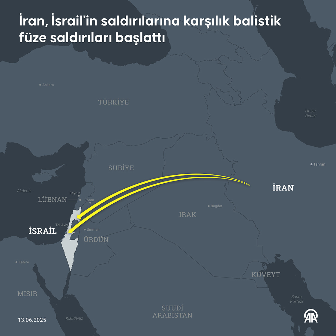 İran, İsrail'in saldırılarına karşılık balistik füze saldırıları başlattı