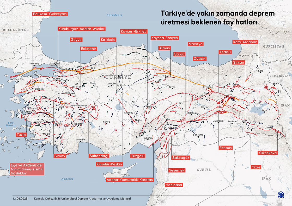 Türkiye'de deprem üretme zamanı gelmiş 30 fay belirlendi