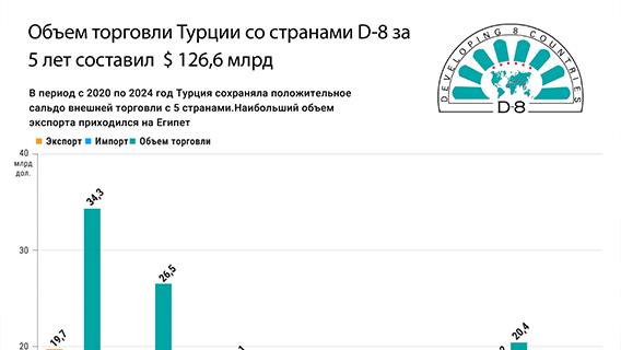 Объем торговли Турции со странами D - 8 за пять лет составил $126,6 млрд 