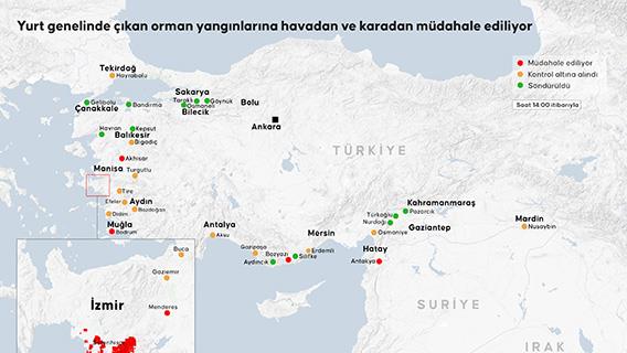 Yurt genelinde çıkan orman yangınlarına havadan ve karadan müdahale ediliyor