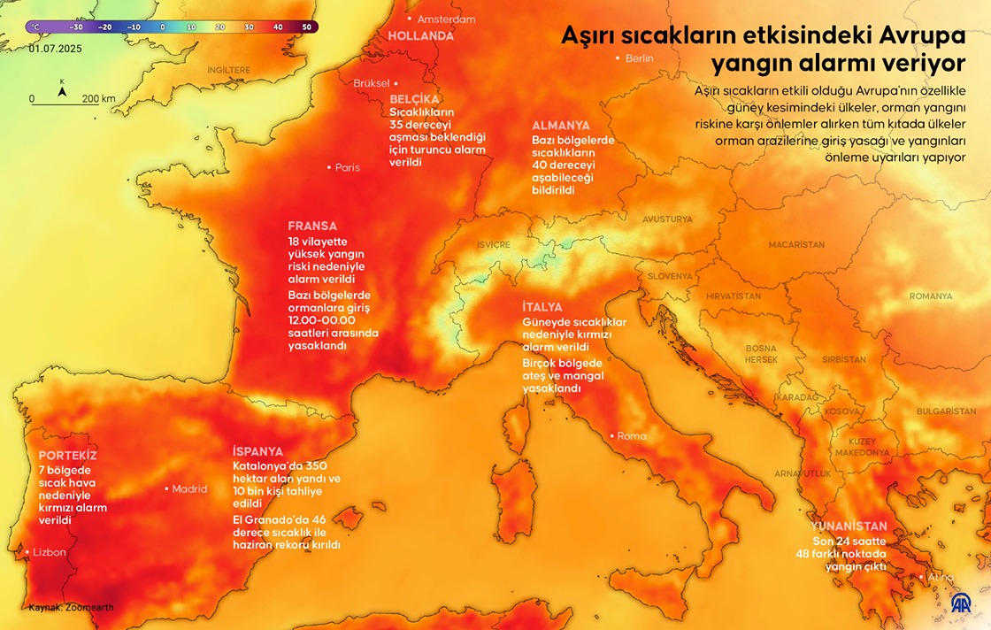 Aşırı sıcakların etkisindeki Avrupa yangın alarmı veriyor