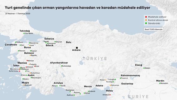 Yurt genelinde çıkan orman yangınlarına havadan ve karadan müdahale ediliyor