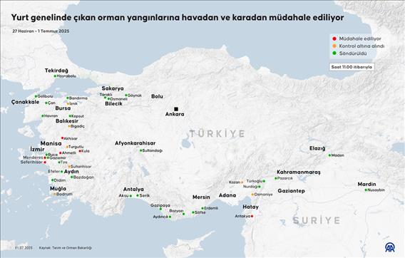 Yurt genelinde çıkan orman yangınlarına havadan ve karadan müdahale ediliyor