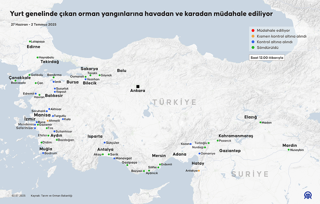 Yurt genelinde çıkan orman yangınlarına havadan ve karadan müdahale ediliyor