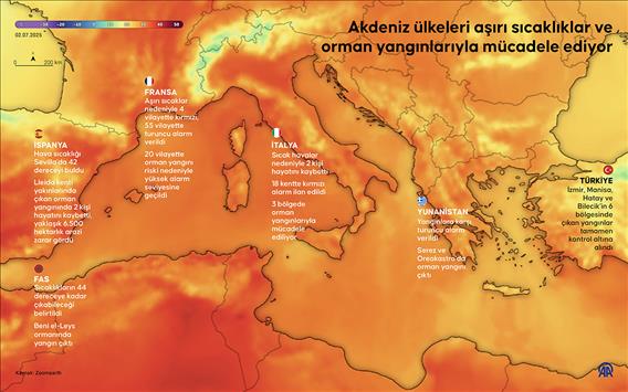 Akdeniz ülkeleri aşırı sıcaklıklar ve yer yer yangınlarla mücadele ediyor