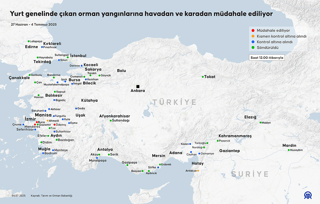 Yurt genelinde çıkan orman yangınlarına havadan ve karadan müdahale ediliyor