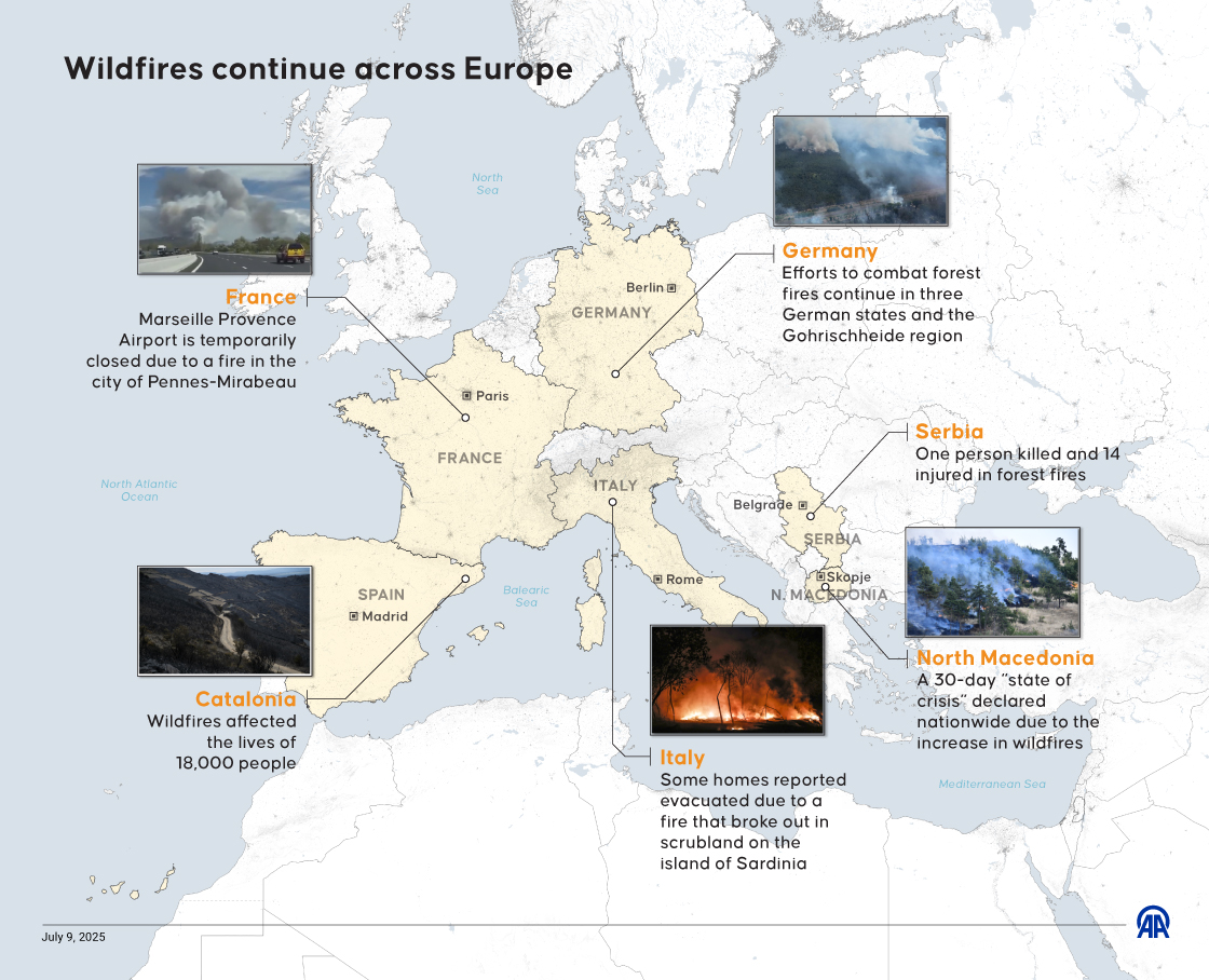 Wildfires continue across Europe