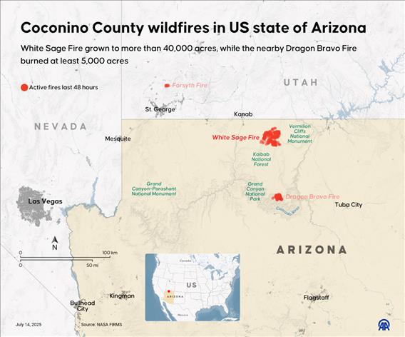 Coconino County wildfires in US state of Arizona