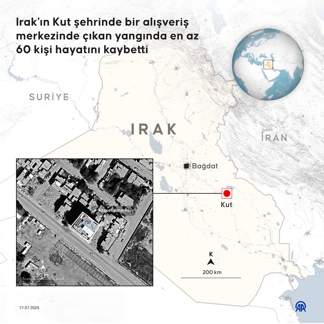 Irak'ın Kut şehrinde bir alışveriş merkezinde çıkan yangında en az 60 kişi hayatını kaybetti