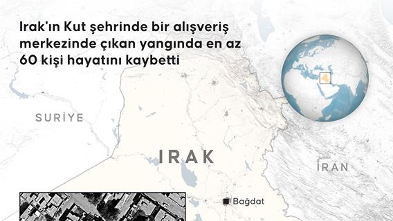 Irak'ın Kut şehrinde bir alışveriş merkezinde çıkan yangında en az 60 kişi hayatını kaybetti